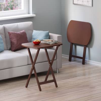2pc Oversized Rectangular Snack Tables - 25.5" - Walnut Brown