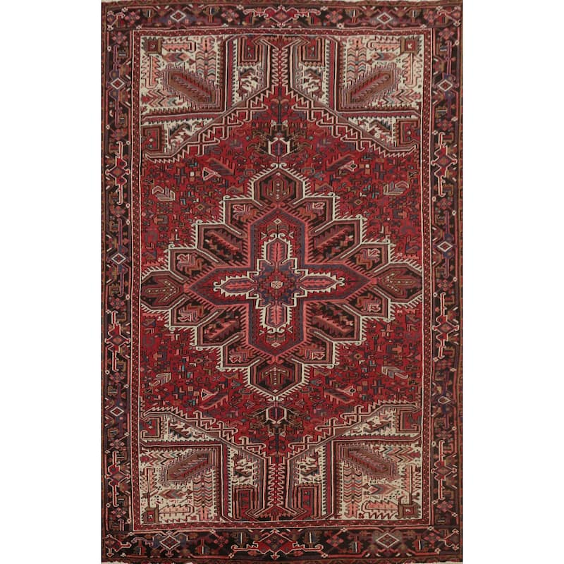 Hand Knotted Oriental 100% Wool Carpet Traditional Medallion Red Heriz Area Rug - 9' 8'' X 6' 6''