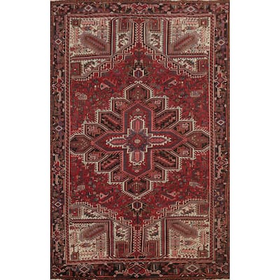 Hand Knotted Oriental 100% Wool Carpet Traditional Medallion Red Heriz Area Rug - 9' 8'' X 6' 6''