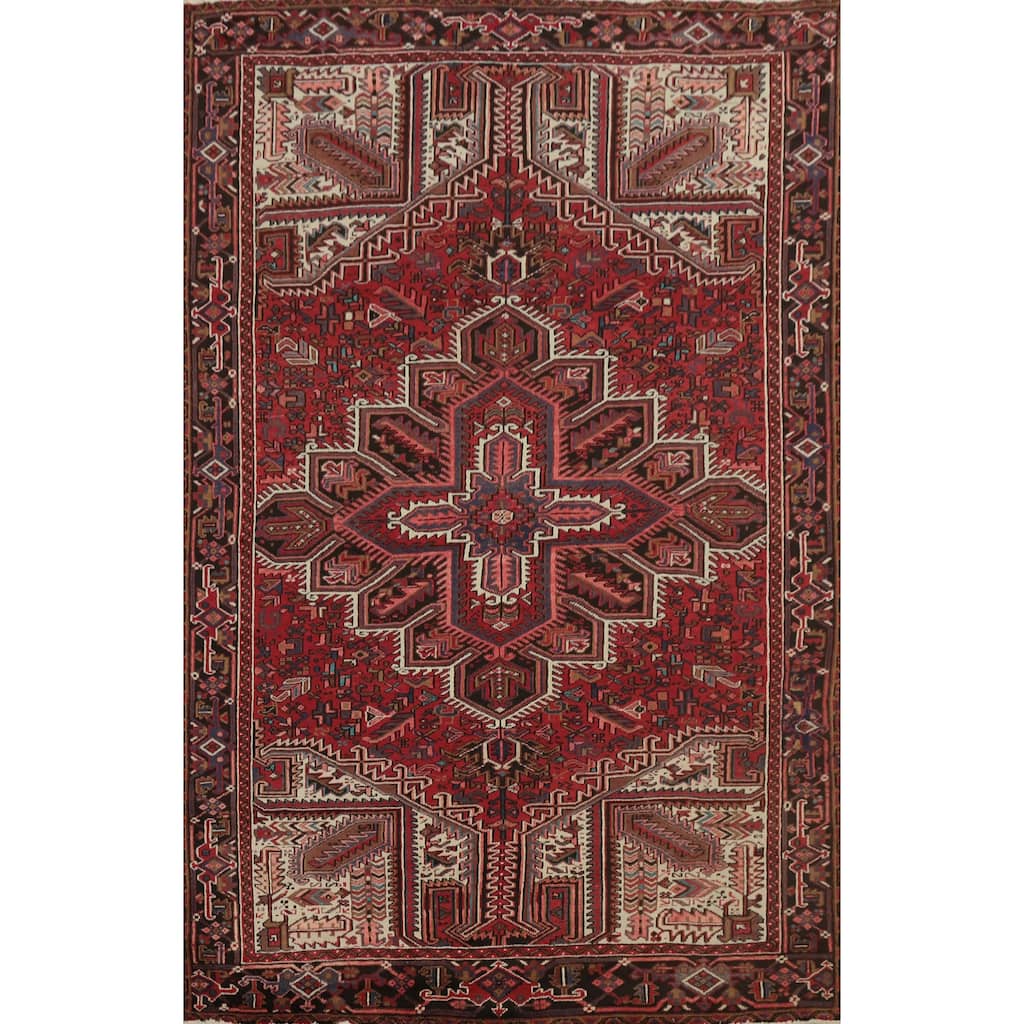 Hand Knotted Oriental 100% Wool Carpet Traditional Medallion Red Heriz Area Rug - 9' 8'' X 6' 6''