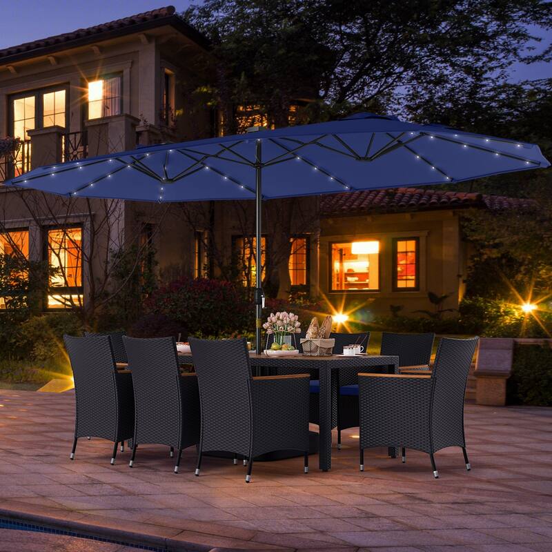 Gymax 11 PCS Patio Dining Set w/ 15ft Double-Sided Patio Umbrella
