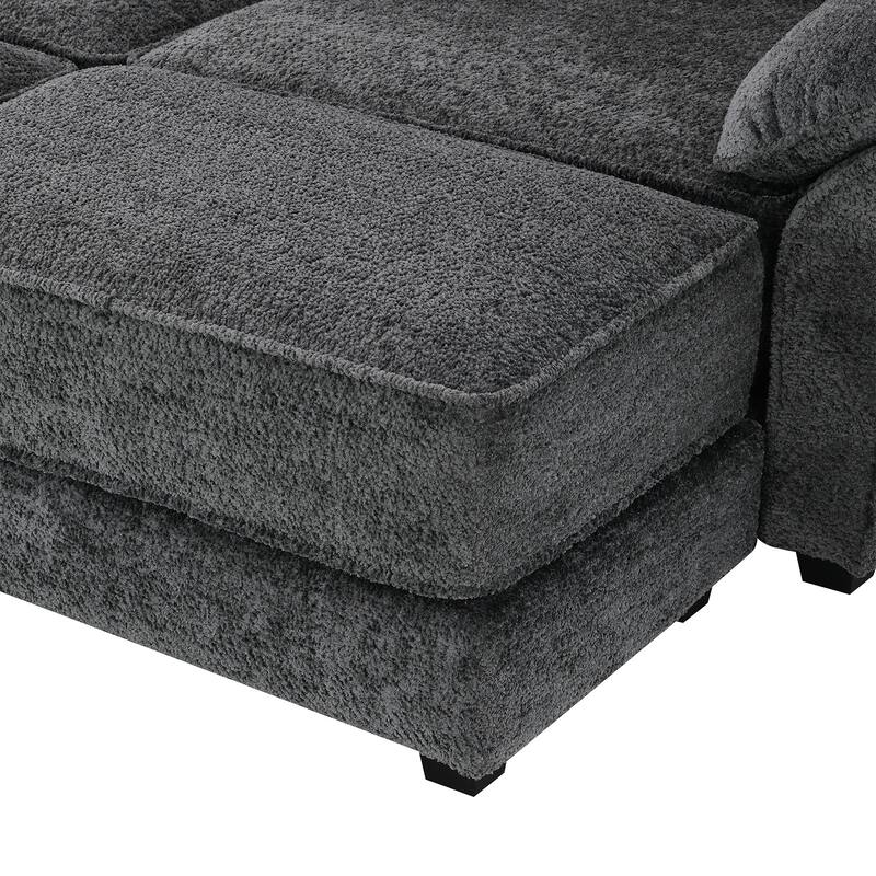 4 Seat Gray Chenille Modular Convertible Sectional Sofa Bed Set, 81x55x32 inches, 143 lbs