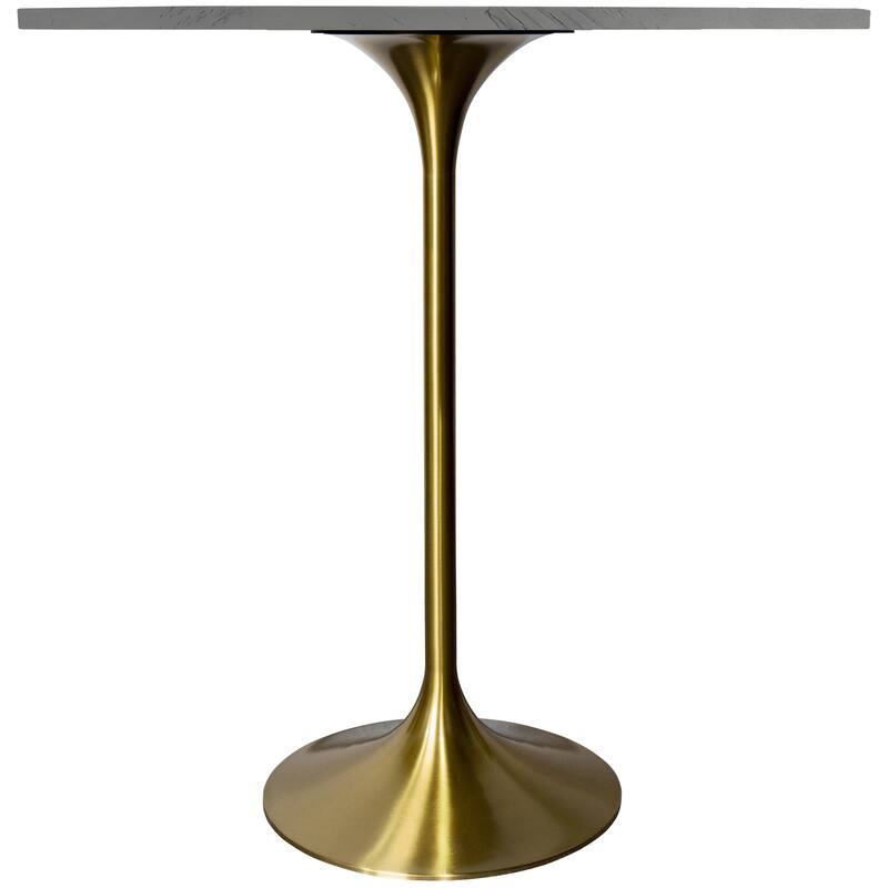 LeisureMod Verve Round Bar Dining Table with White Resin TableTop and Gold Steel Base for Kitchen & Dining Room