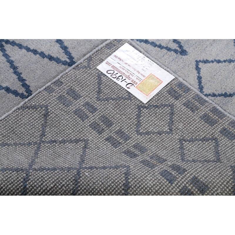 Hand Knotted Oriental 100% Wool Carpet Modern Geometric Greys & Charcoal Moroccan Area Rug - 7' 8'' X 5' 1''