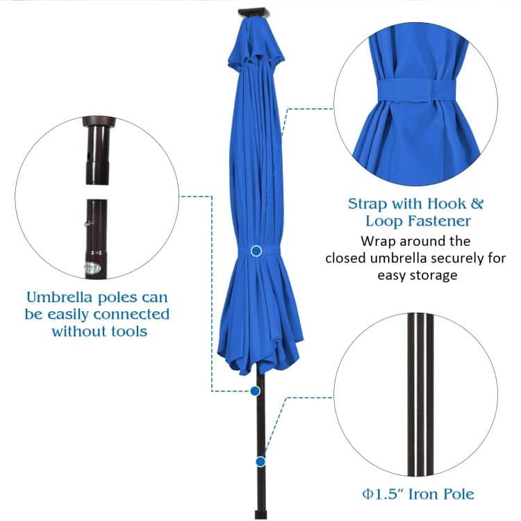 10' Solar LED Lighted Patio Market Umbrella Shade Tilt Adjustment Crank