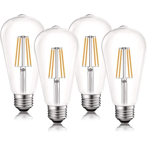 Luxrite Vintage LED Edison Bulb 60W Equivalent, ST19 ST58, 2700K Warm White, 550 Lumens, Dimmable, E26 Base (4 Pack)