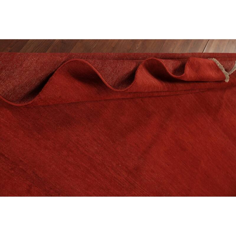 Red Modern Gabbeh Oriental Area Rug Hand-Knotted Wool Carpet - 6'8" x 9'2"