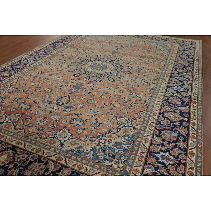 Orange Najafabad Vintage Persian Area Rug Hand-Knotted Wool Carpet - 9'7" x 13'3"