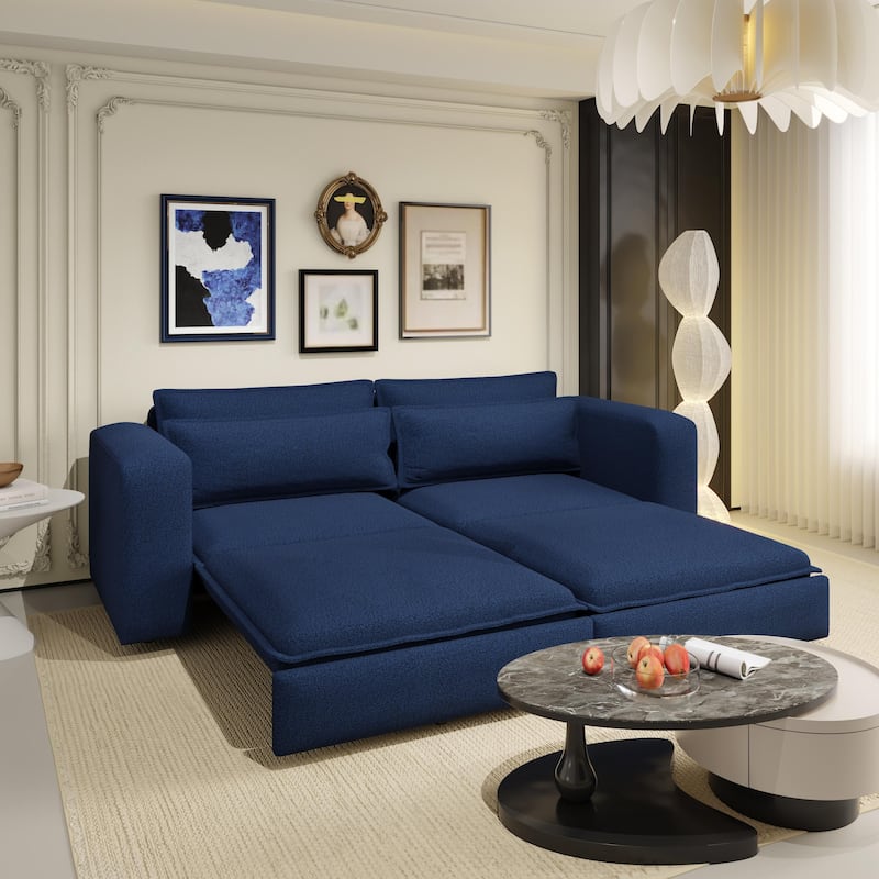 93" King Sleeper Sofa Bed - 3-in-1 Convertible Couch with Chaise Lounge, 2 Pillows, for Living Room, Office