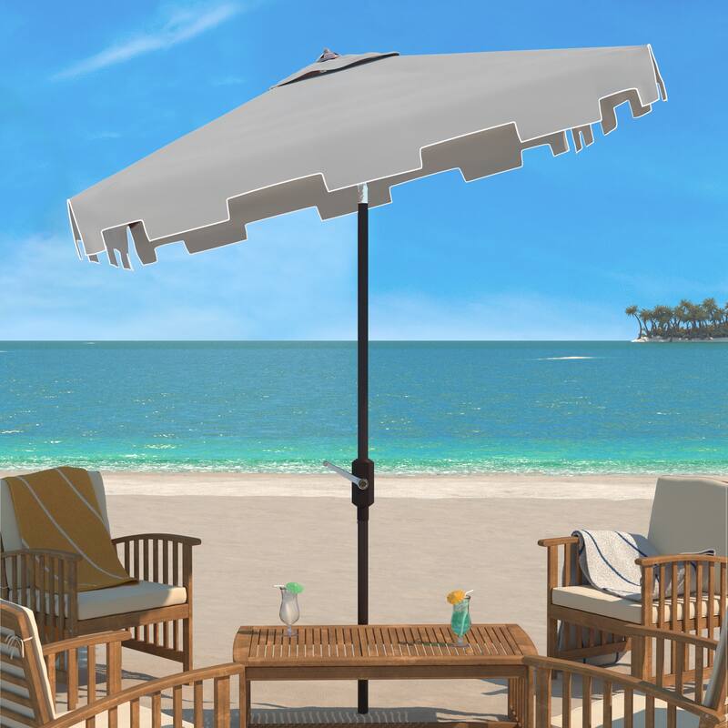 SAFAVIEH Outdoor Siena 7.5 Ft Square Market Umbrella, Base Not Included - Grey/White