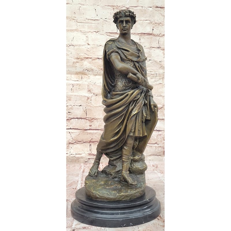 Bronze Julius Caesar Sculpture Statue On Marble Base - Roman History Art Decor