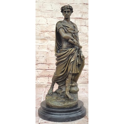 Bronze Julius Caesar Sculpture Statue On Marble Base - Roman History Art Decor