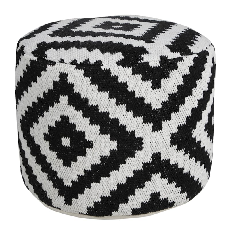 Cotton Blend Geometric Pouf Ottoman for Living Room and Bedroom Decor