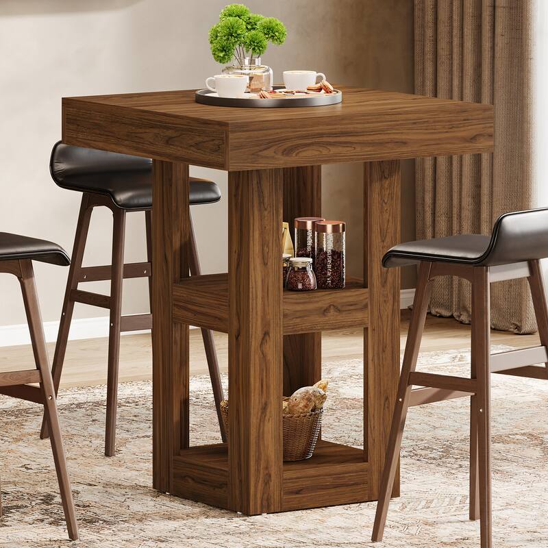31.5-Inch Square Bar Table with Storage Shelves