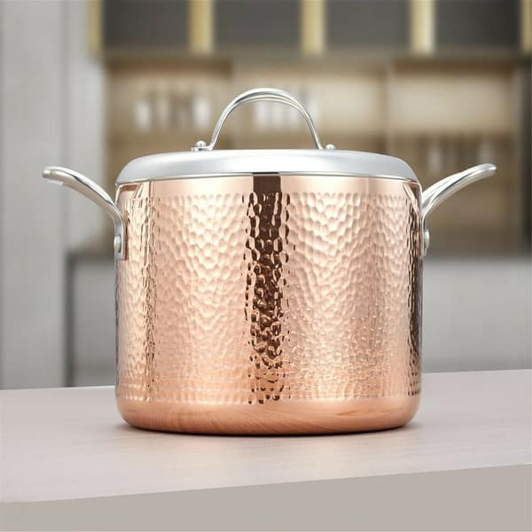 6L Large Stockpot 2.5mm Copper Cookware Set Stainless Steel Lid