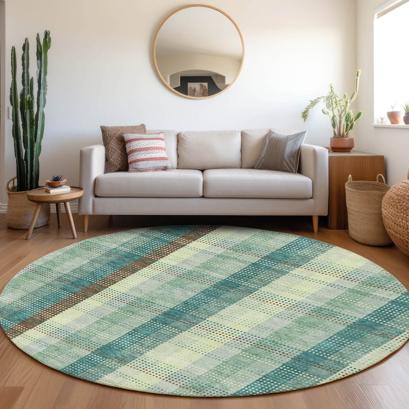 Premium Washable Super Soft Modern Plaid Mayfield Rug - Sage - 8' x 8'
