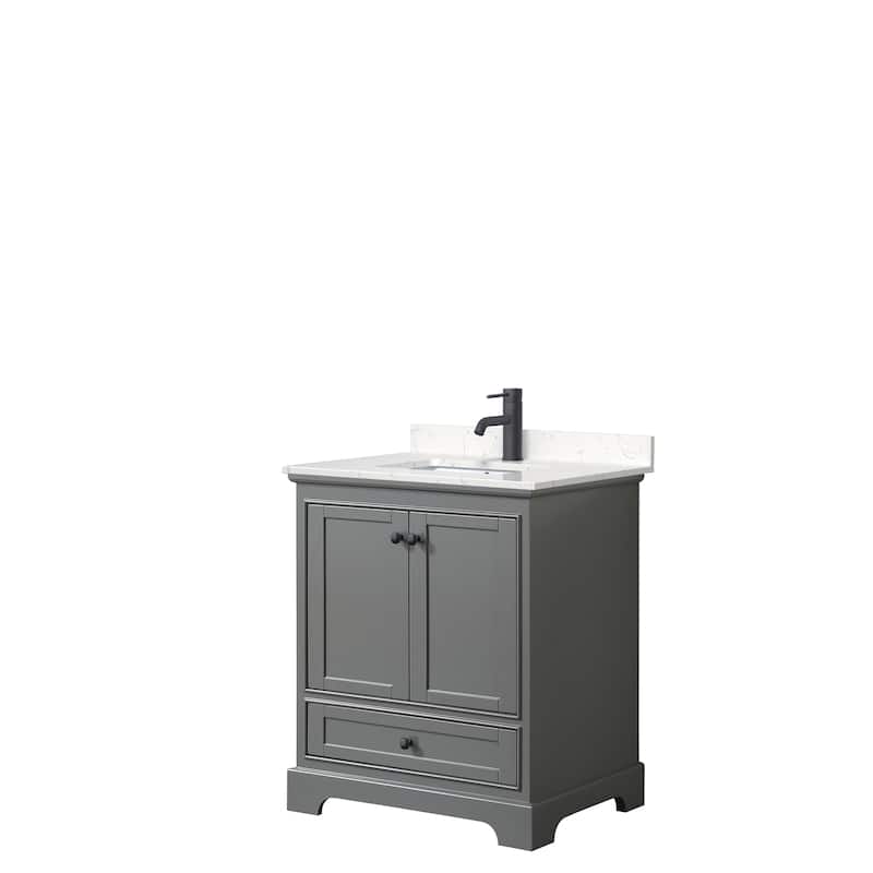 Deborah 30-inch Single Vanity, Cultured Marble Top - Dark Gray, Black Trim, Carrara Cultured Marble Top
