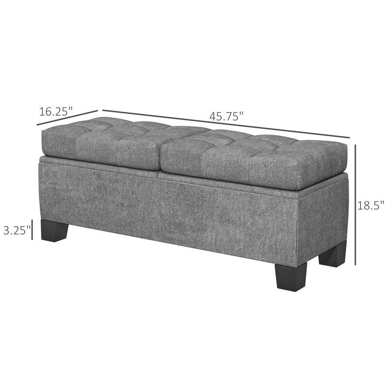 Practical Upholstered Storage Bench with Button Tufting and Flap, Gray Entryway Footrest Bench, Window Bench Indoor Bench