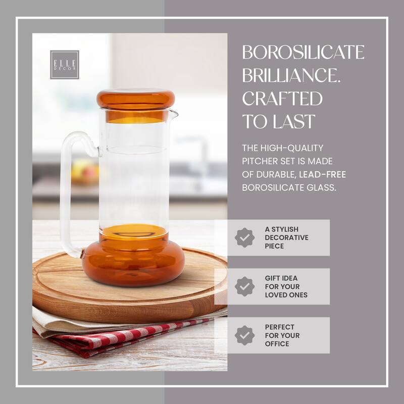 Elle Decor Bedside Pitcher Set Carafe with Cup - 32-Ounce Carafe