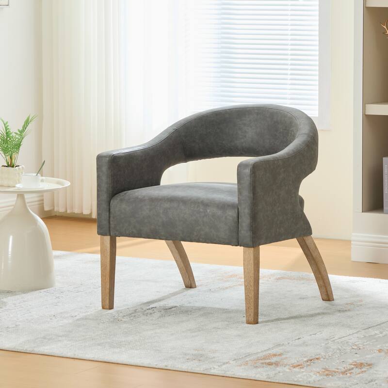 26.3"W PU Leather Accent Chair,Modern Armchair with Wood Legs - Grey