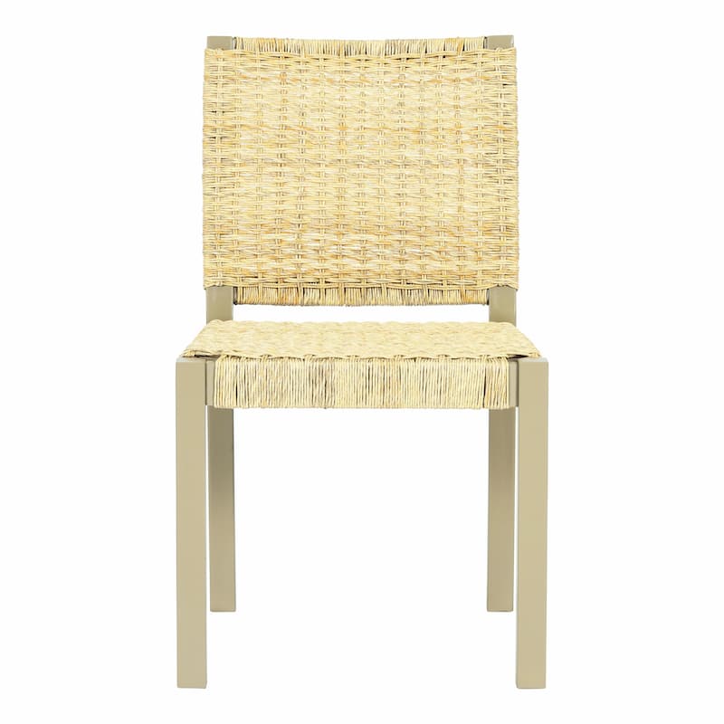 Set of 2 Rattan Back Dining Chairs - Solid Wood Frame, Farmhouse Modern - Gold