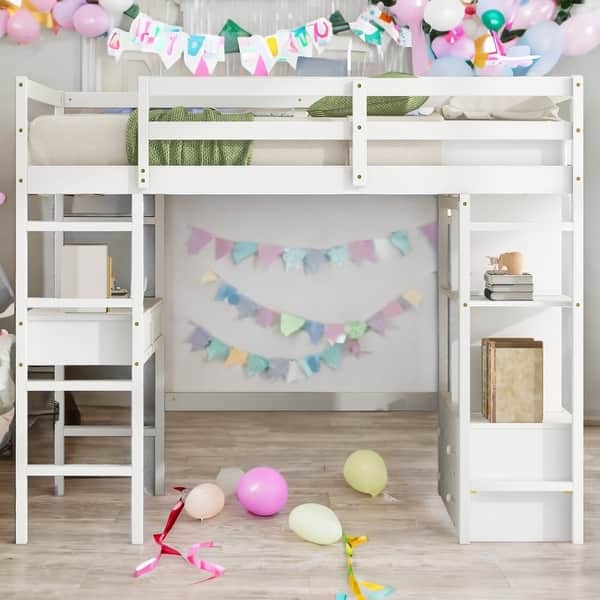 slide 2 of 20, Full Size Multifunctional Loft Bed With Storage White