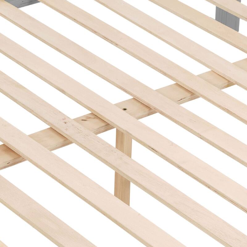 Twin over Full Wooden Bunk Bed,High Guardrail,Ladder,No Box Spring