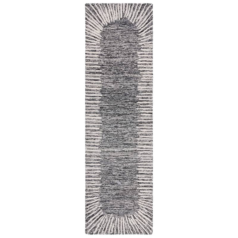 SAFAVIEH Handmade Abstract Sofoula Modern Wool Rug - 2'3" x 10' Runner - Black/Ivory