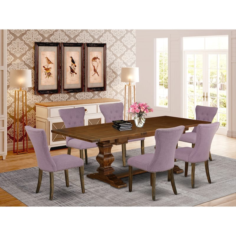 Renaissance Revival Kitchen Table Set - Brown Oak Finish & Linen Fabric Chairs - 92