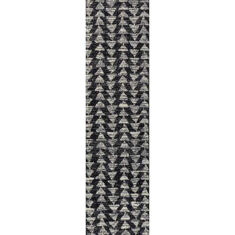JONATHAN Y Khalil Moroccan Triangle Geometric Area Rug - 2 X 8 - Black/Cream
