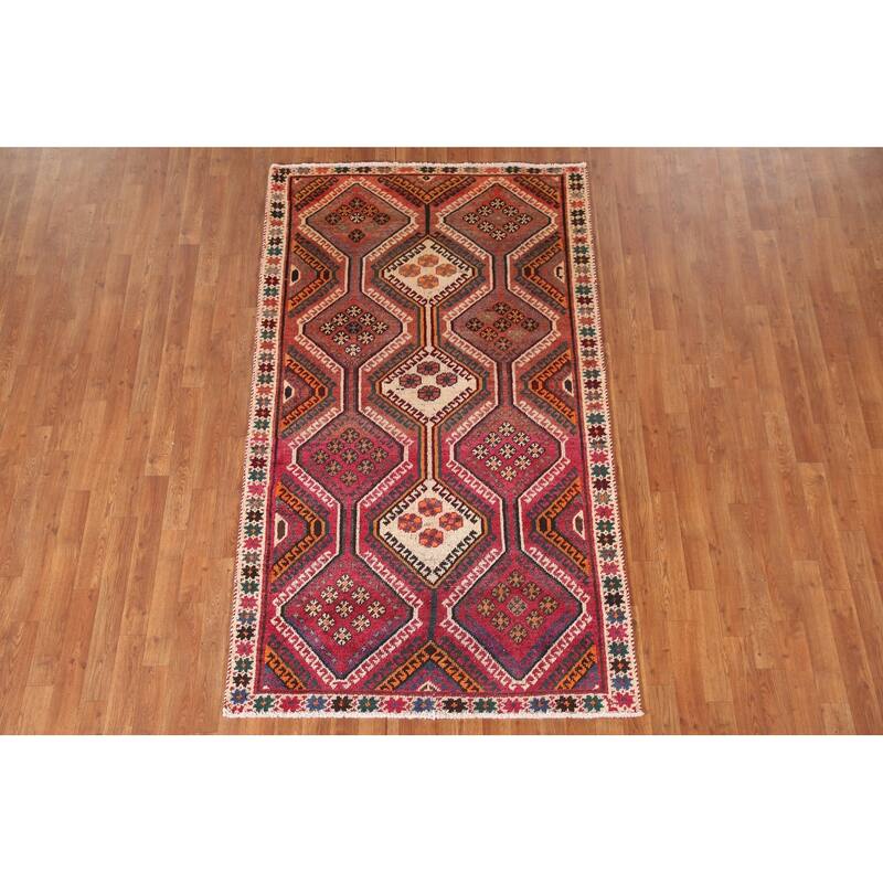 Geometric Bakhtiari Persian Vintage Area Rug Hand-knotted Wool Carpet - 4'2"x 7'3"