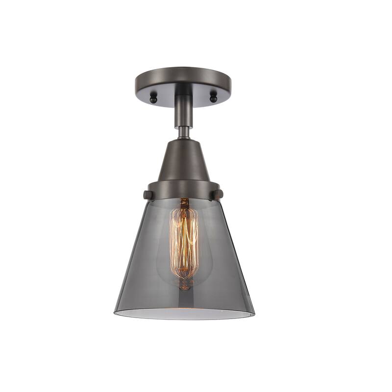 Innovations Lighting Caden Cone - 1 Light 6" Flush Mount - Oil Rubbed Bronze/Light Smoke