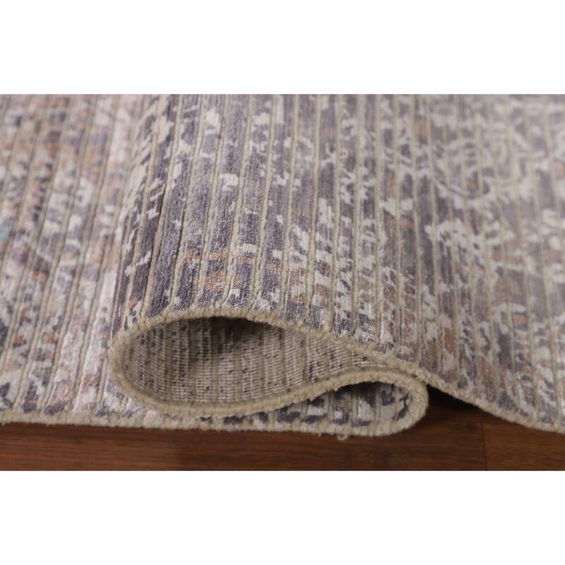 Beige Striped Abstract Oriental Accent Rug Handmade Wool Carpet - 2'9"x 4'10"