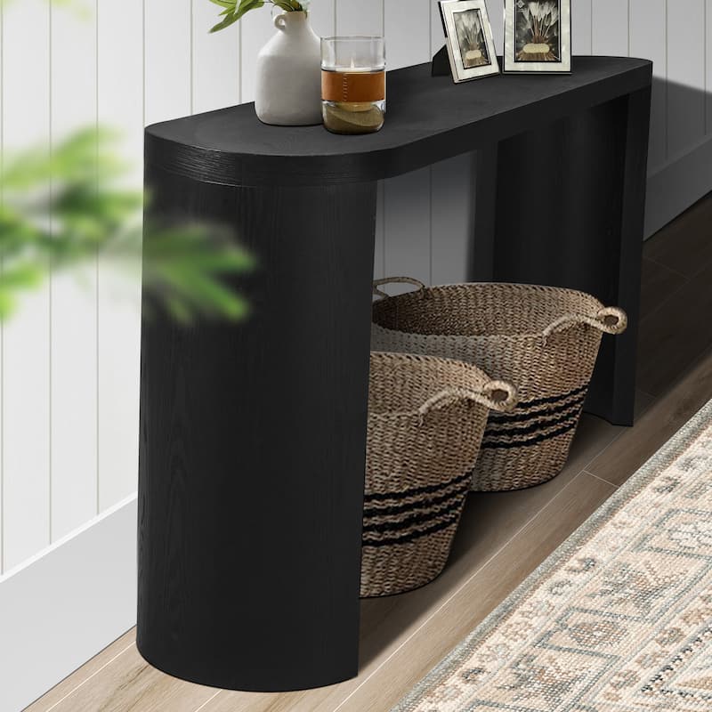 Roomfitters 60" Extra Long Console Table, Thick Top Entryway Table with Reversible Curved Legs - Black