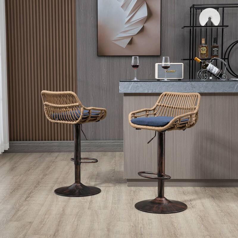 Modern Swivel Bar Stools Set of 2 Adjustable Counter Height Chairs with Footrest for Kitchen, Dining Room