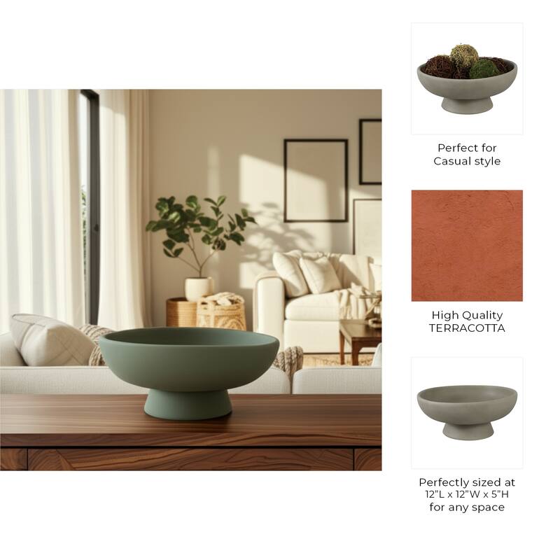 Pottery Terracotta Bowl with Pedestal Base Contemporary Casual Style