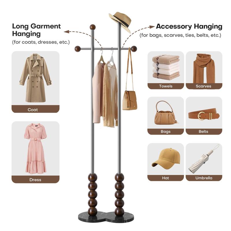 Metal Freestanding Coat Rack with Heavy Duty Marble Base - 70"H x 19.7"W (top) × 17.7"(base) x 9.8"D