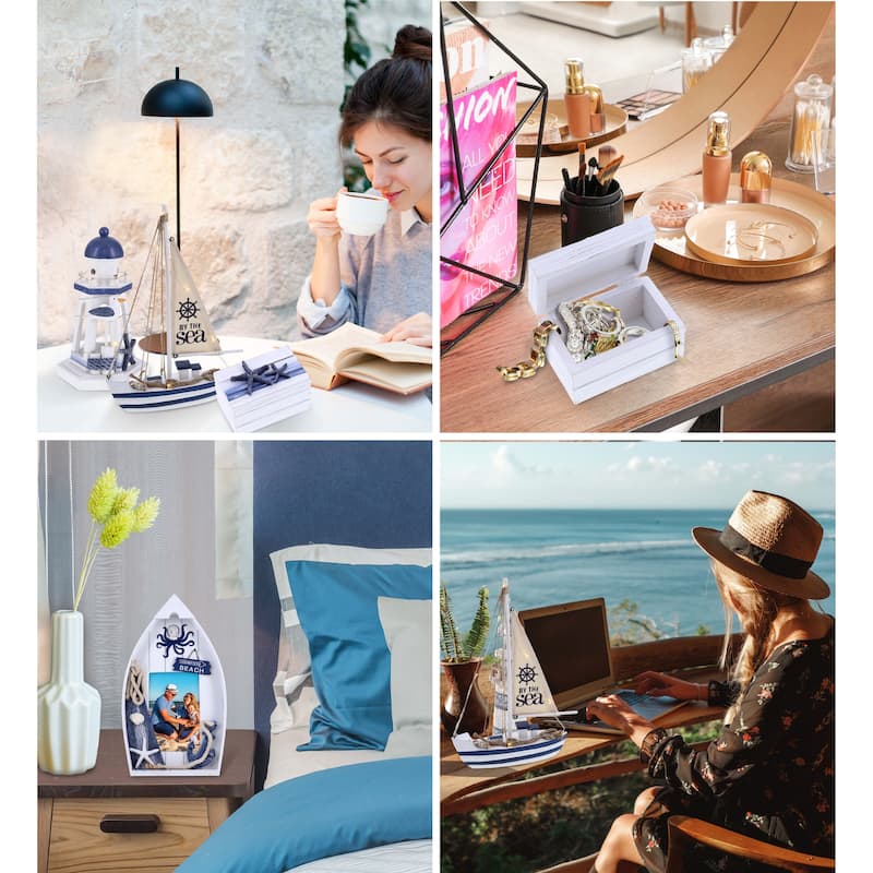 CoTa Global Ocean Blue Nautical Collection - Handmade - 4 pcs Set - 8.5″Lx2.5″Wx13″H