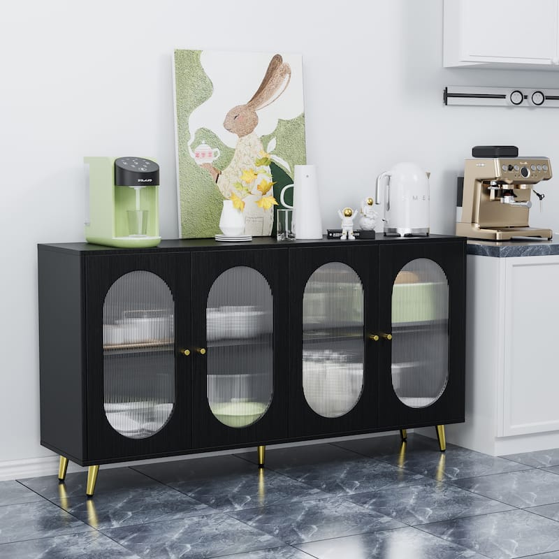 GDFStudio - Metro Modern Storage Accent Sideboard Cabinet with Acrylic Doors and Metal Legs - Black