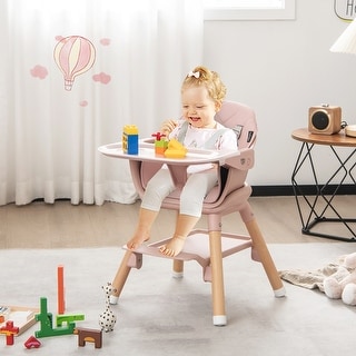 6 in 1 Convertible Wooden Highchair Baby High Chair with Double Tray