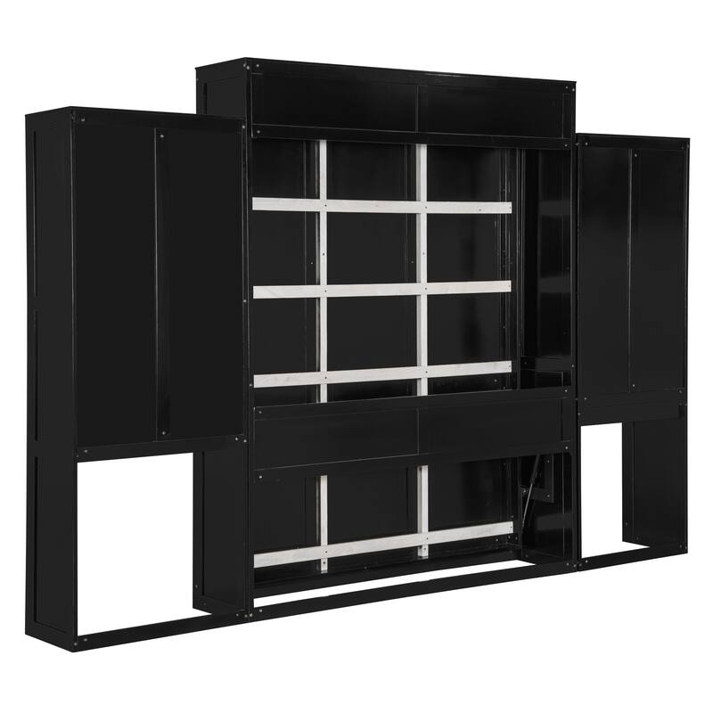 Queen Size Murphy Bed with Desk, Vanity and Cabinets, Espresso