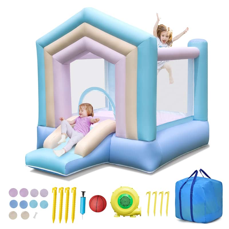 Gymax Kids Bounce House w/ Slide Basketball Rim Inflatable Basketball - with 480W Blower - with 480W Blower