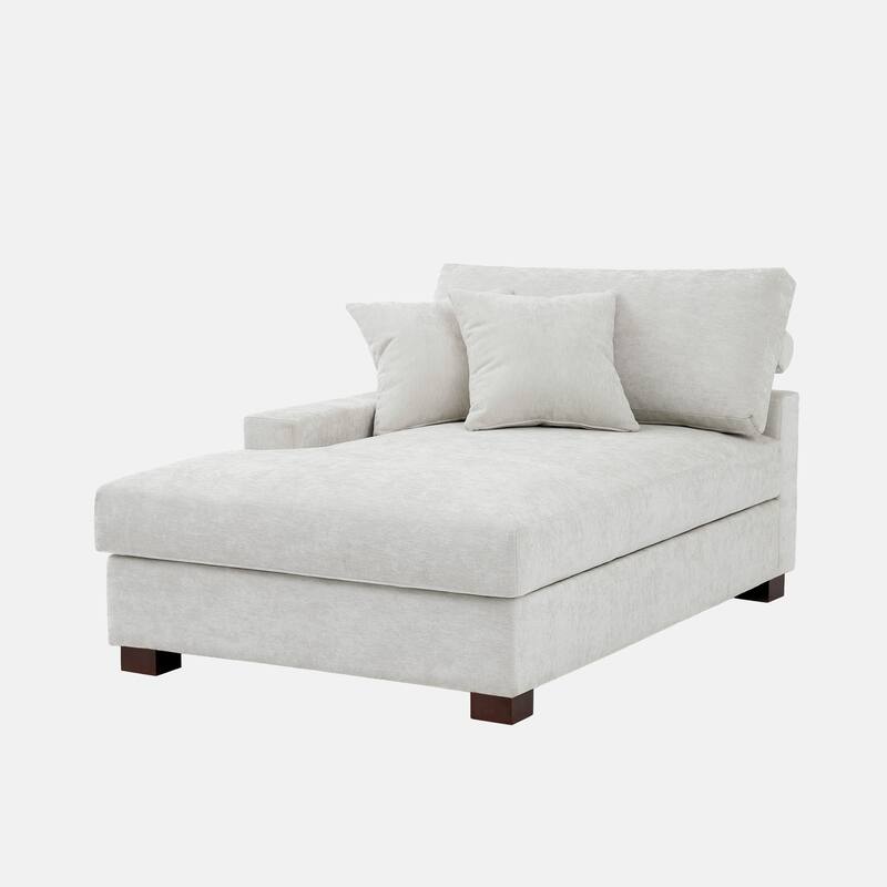 Plush Chenille Single Modular Sectional Sofa Chaise with Pillows
