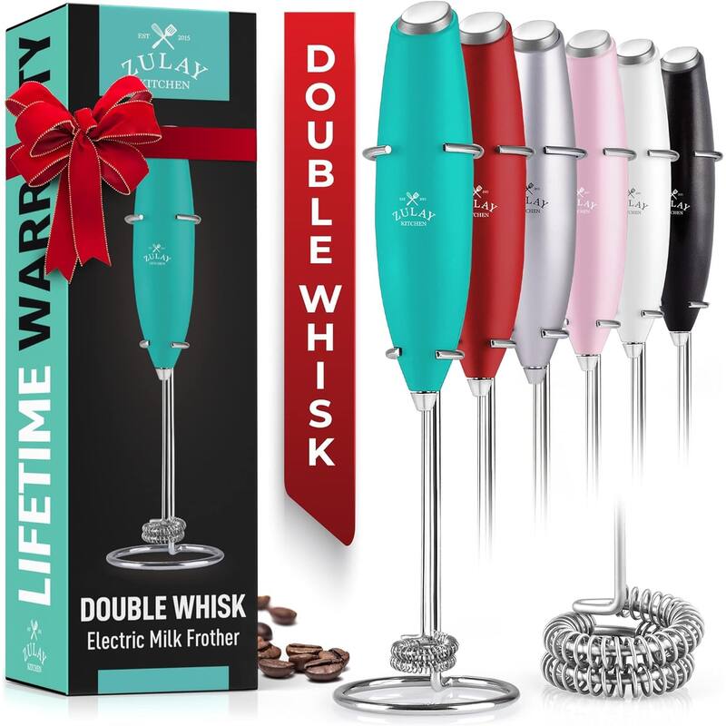 Zulay Kitchen Double Whisk Milk Frother Handheld Mixer