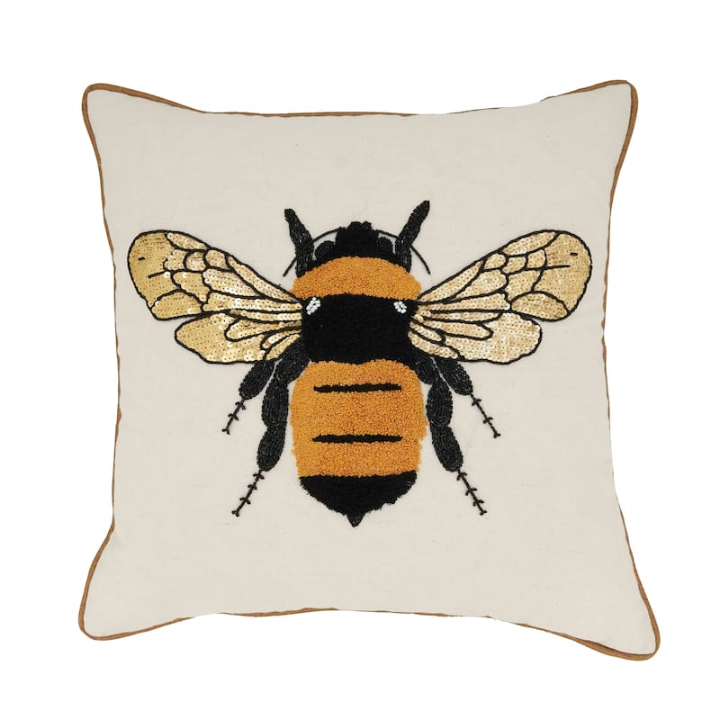 Buzzworthy Bumblebee Embroidered Throw Pillow - Cover Only - 18"x18"