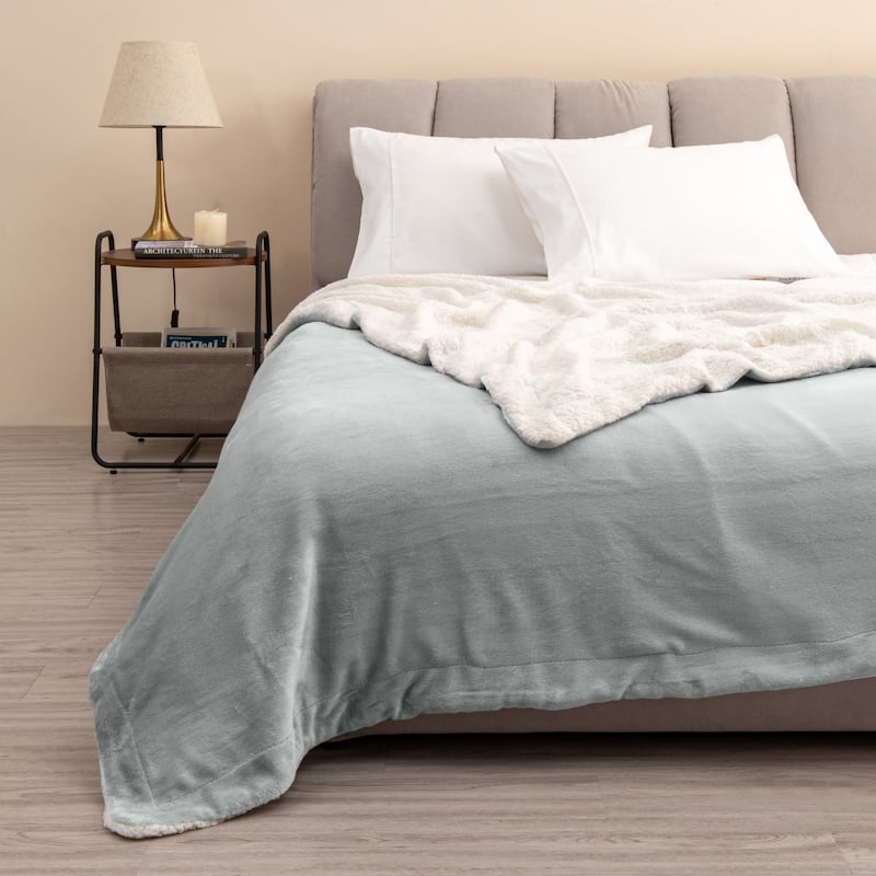 Linery & Co. Velvet Plush Reversible Sherpa Throw Blanket