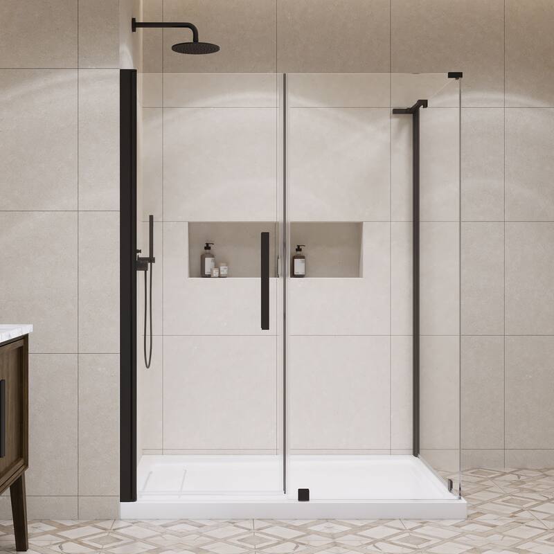 OVE Decors Pasadena Corner Frameless Pivot Shower Door Kit with Base Pan, 2025