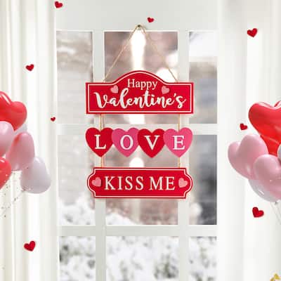Glitzhome 13.50"H Valentine's Wooden LOVE Word Sign Door Hanger