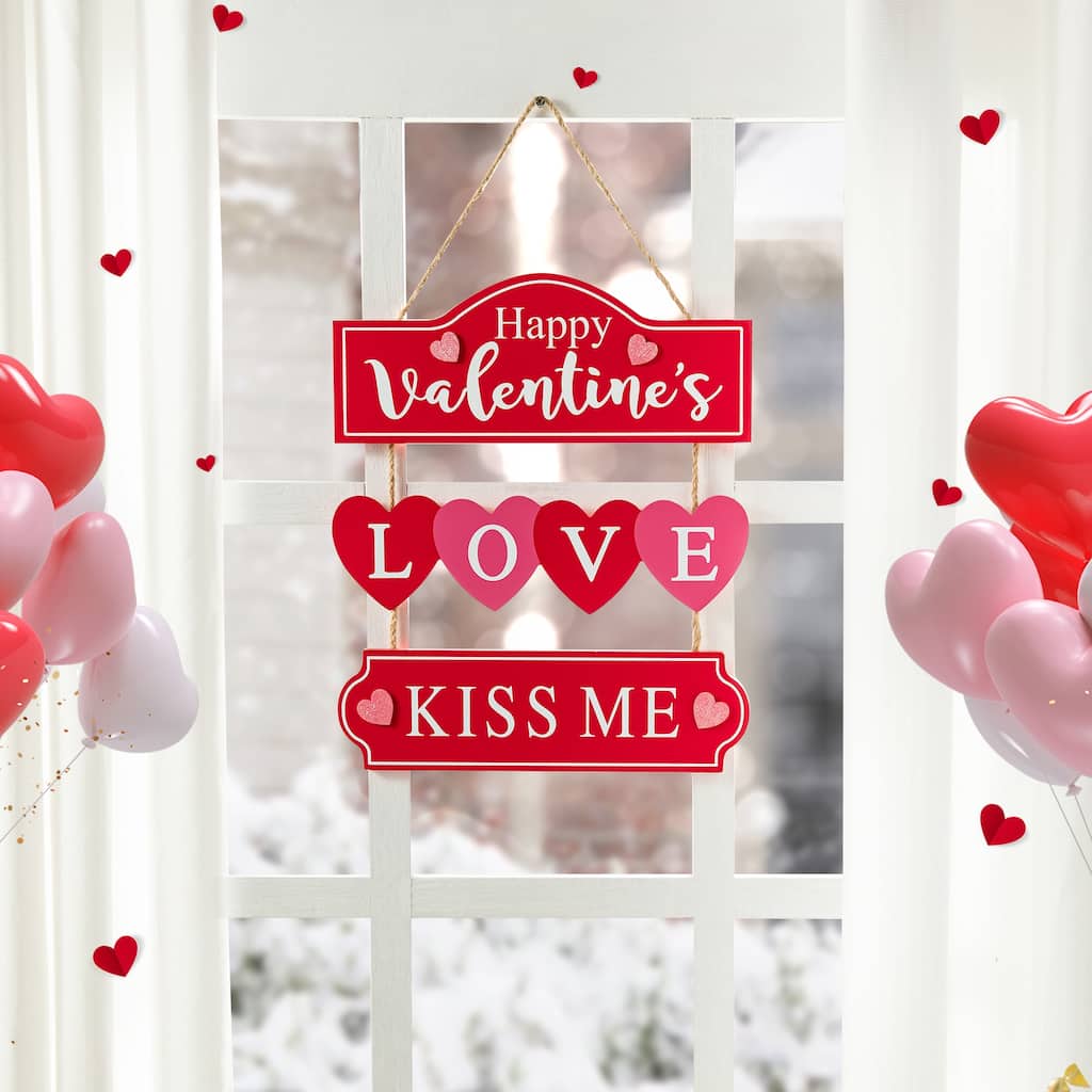 Glitzhome 13.50"H Valentine's Wooden LOVE Word Sign Door Hanger