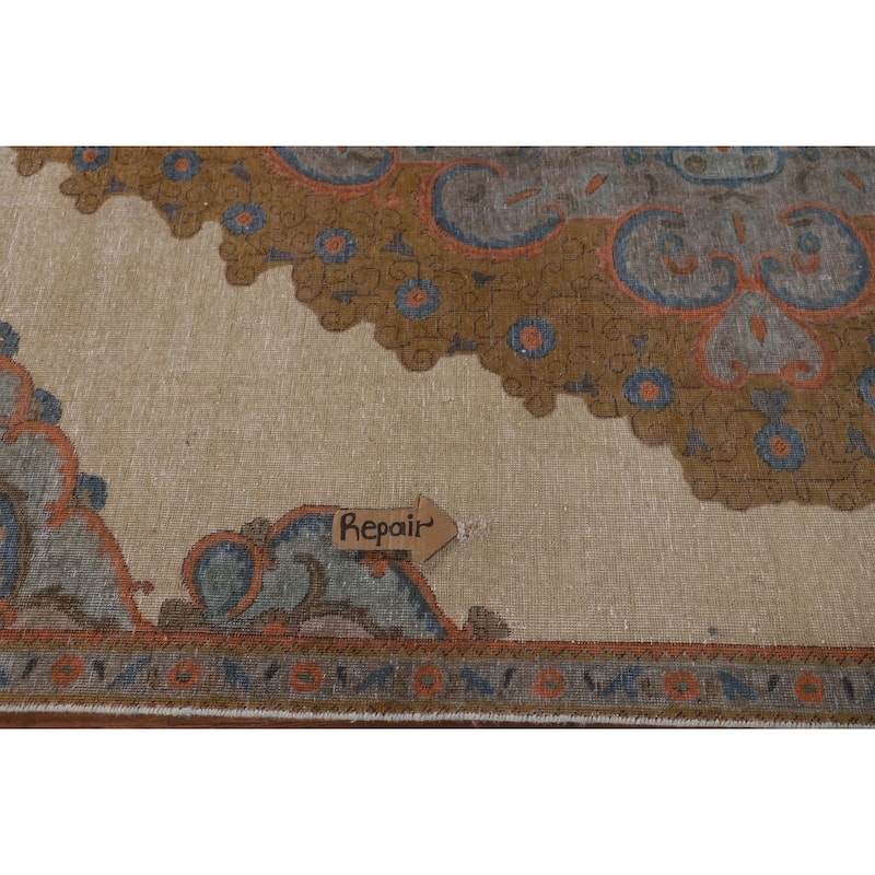 Distressed Tabriz Persian Antique Rug Hand-Knotted Wool Carpet - 7'1" x 10'11"
